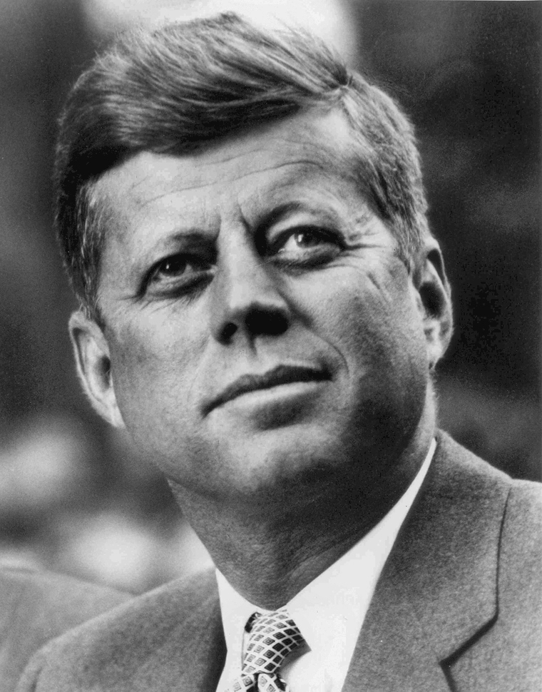 John F. Kennedy, White House photo portrait, looking up